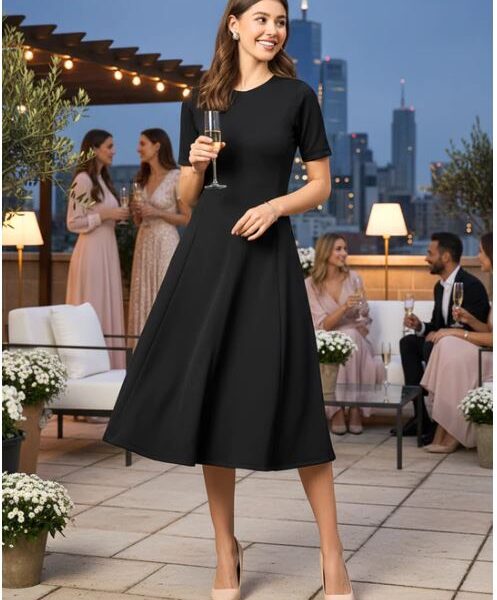 stretchable flared skirt ribbed dress