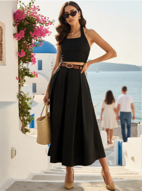 Home Pure Cotton Box Pleated Midi Skirt