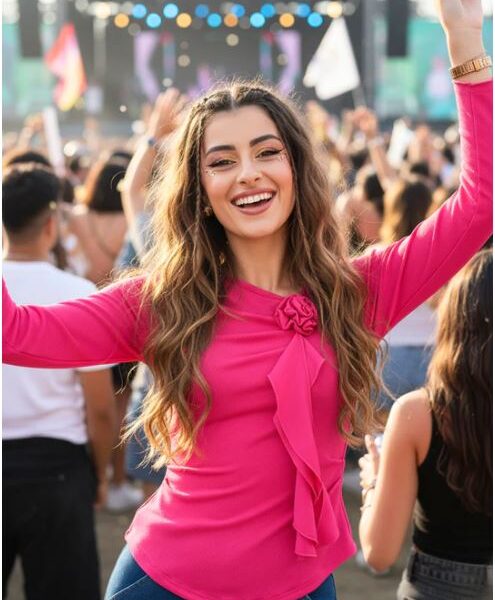 stretchable rosette ruffled top