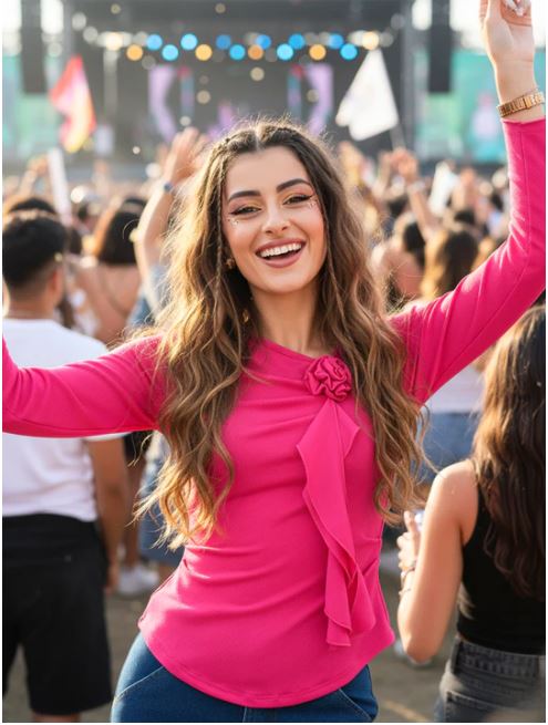 Home Stretchable Rosette Ruffled Top